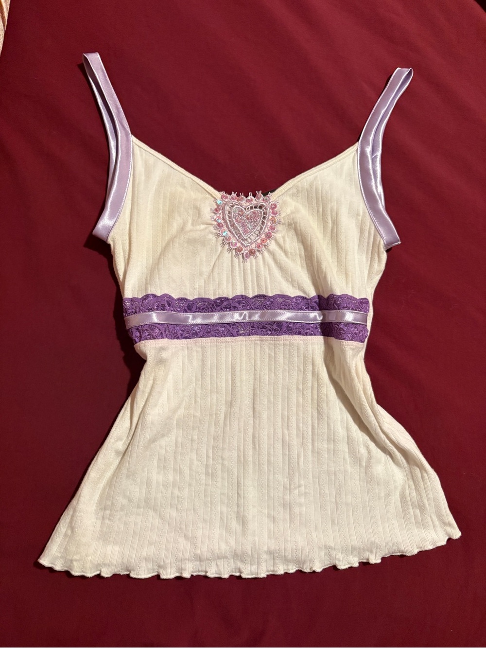 Vintage Top Y2k shirt Storm Lace & Sequin Cami with Satin Straps Size Small